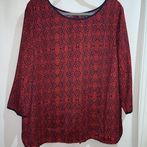 Ann Taylor button back blouse Sz XL abstract print contrast trim